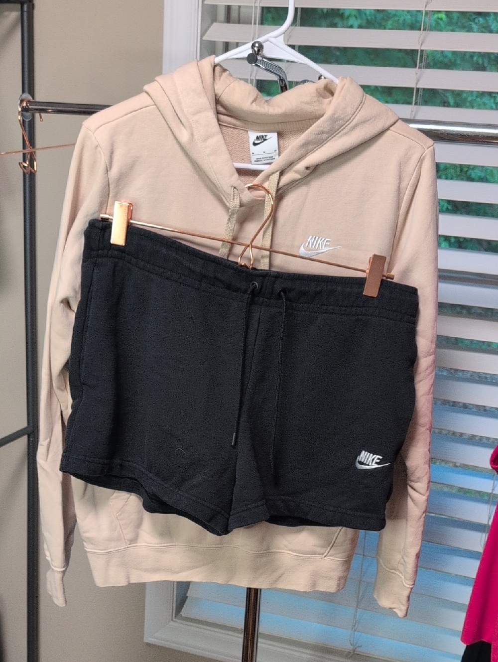 Nike Beige Hoodie with Black Nike Shorts Set